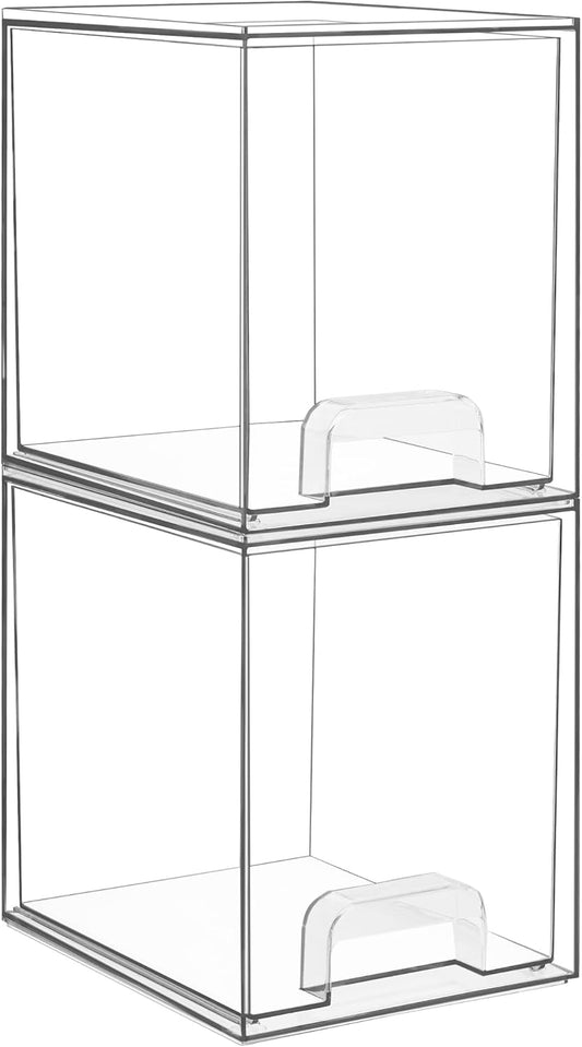 Vtopmart 7.6" H Clear Stackable Storage Drawers, 2 Pack Plastic Organizers Bins for Skincare, Cosmetics,Beauty Supplies,Ideal for Vanity, Bathroom,Kitchen Countertop,Cabinet Organization