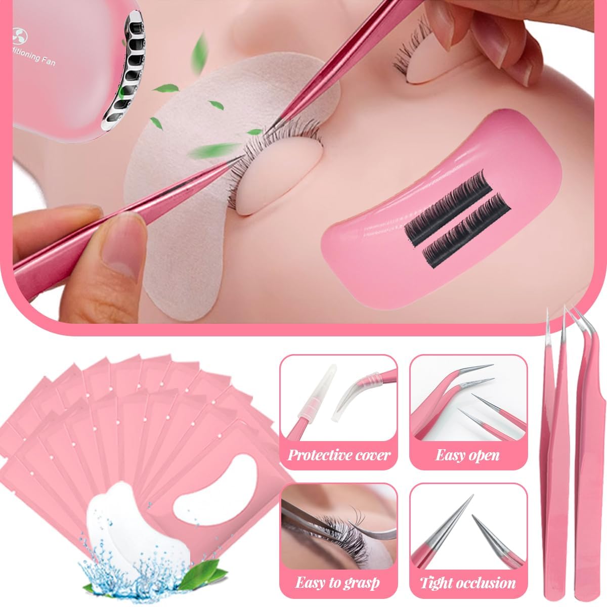 Lash Extension Kit Eyelash Practice for Beginners Professional Set with Mannequin Head Removable Eyelids USB Fan Spraye Individual False Lash Eyelash Strips Shampoo Brush Supplies