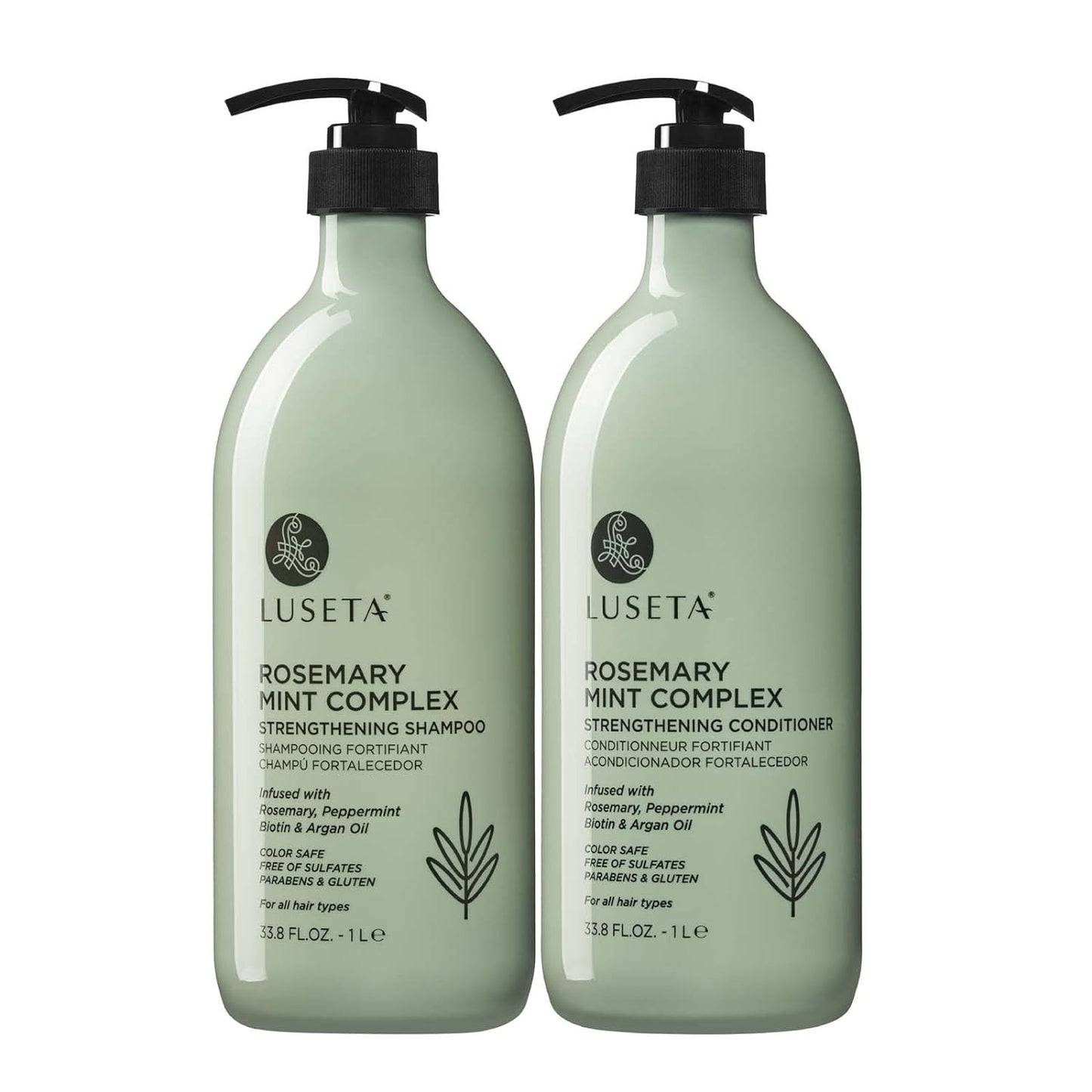 Luseta Rosemary Mint Strengthening Shampoo and Conditioner Set Nourish & Smooth Damaged Hair Thickening Shampoo for Thinning Hair,Add Shine for All Hair Types, for Men and Women 33.8oz×2