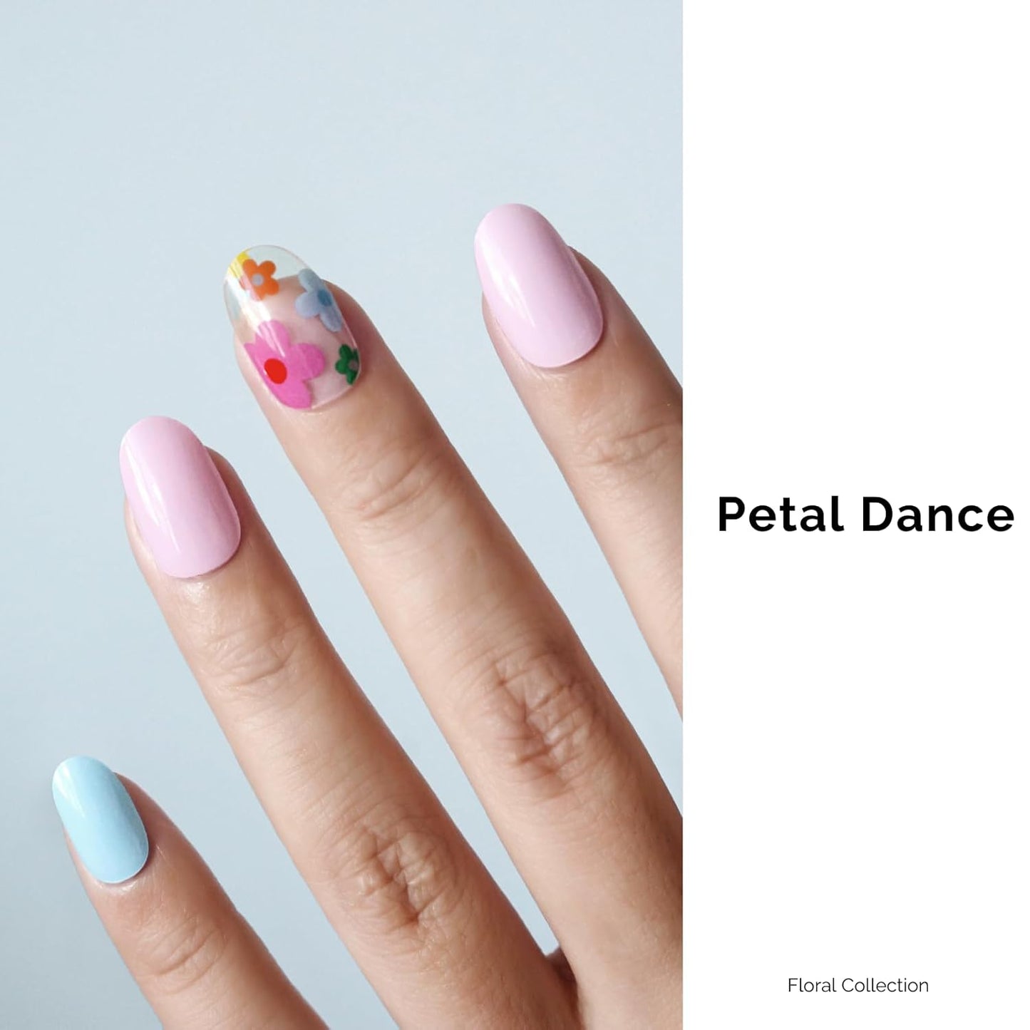 Semi Cured Gel Nail Strips - NAILOG 34 Pcs Floral Gel Nail Stickers Clear Extra Long Nail Wraps with Glossy Gel Finishing for Spring Summer, Petal Dance
