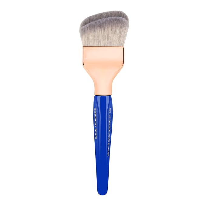 Bdellium Tools Professional Makeup Brush - Golden Triangle 971 Large Slanted Double Dome Blender - With All Vegan and Soft Synthetic Fibers, For Foundation Application & Blending (Blue, 1pc)