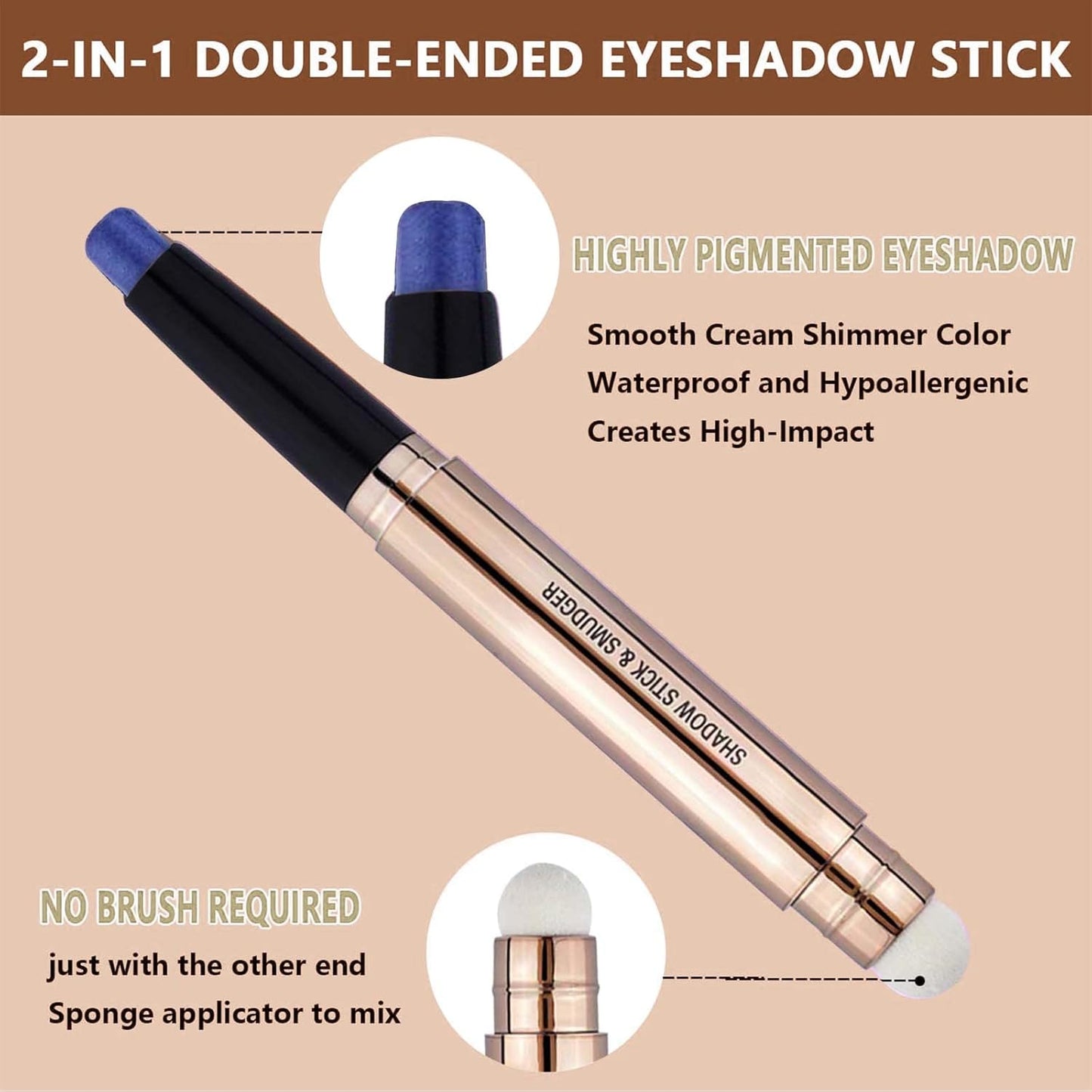 Blue Eyeshadow Stick, Cream Smooth Glitter Shimmer Single Eyeshadow Pencil, Hypoallergenic Waterproof Long Lasting Halloween Eye Shadow Highlighter Stick Eye Liner Pen (Blue Shimmer #16)