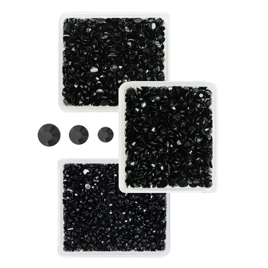Pure Black Resin Rhinestones for Crafting 3mm 4mm 5mm Flatback Jelly Stones Bulk SS10 SS16 SS20 Non-Hotfix Diamonds Gems for Nails Face Eyes Makeup Body Mugs Tumblers DIY Crafts Clothes Shoes