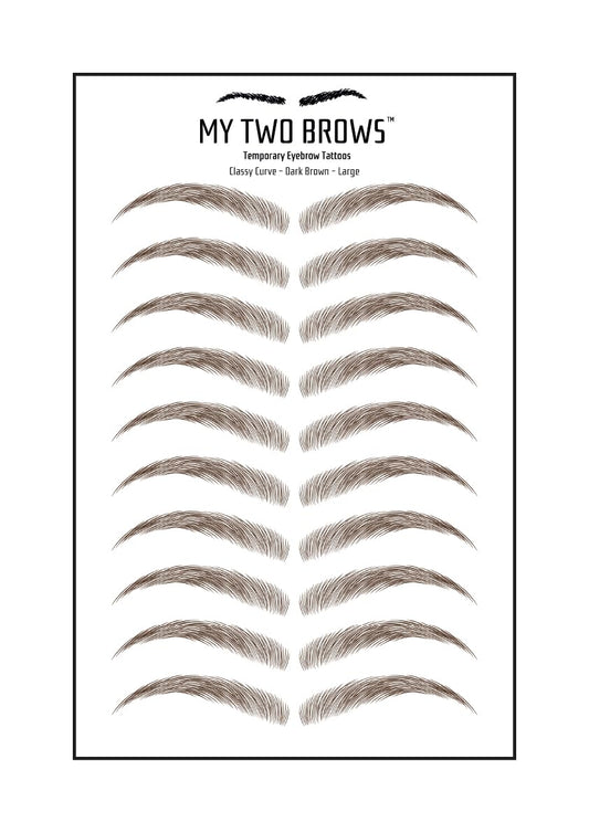 (10 pairs) Dark Brown Temporary Eyebrow Tattoo - Large - Waterproof & Smudgeproof - Classy Curve Style Eyebrow Stickers - Sheet Lasts up to 30 Days - Won't Work on Existing Brows