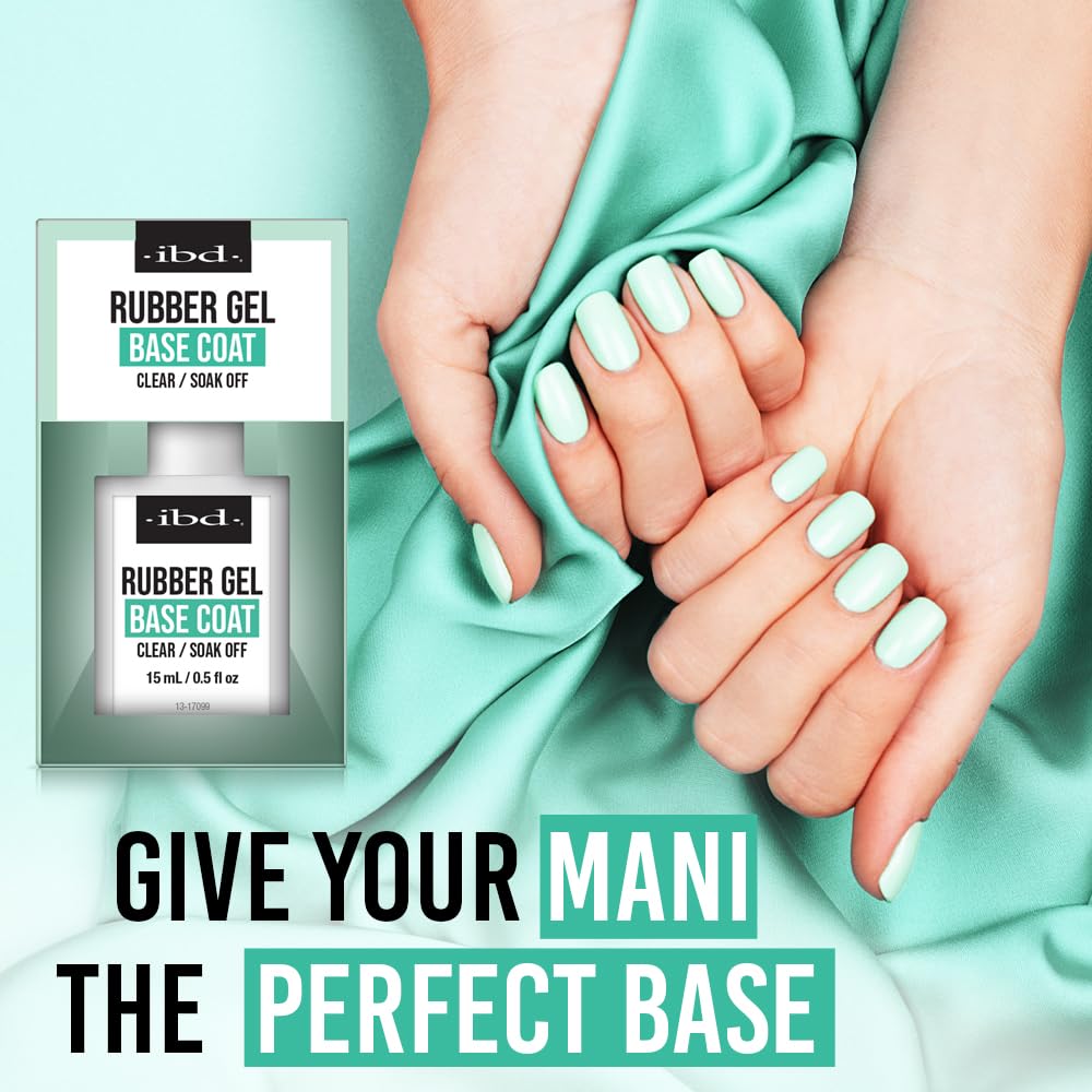 IBD Rubber Base Gel Nail Polish, Base Coat – Clear Soak-Off Builder Gel for Nails Strengthening & Breakage Prevention, 0.5 fl oz