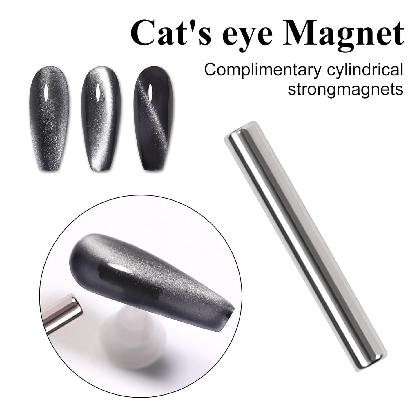 Imtiti Moonlight Cat Eye Gel Nail Polish, 15ml Nude Grey Black Holographic Cat Eyes Glitter Magnetic UV Soak Off Gel Nail Polish with Magnetic Stick for Nail Art 1Pcs