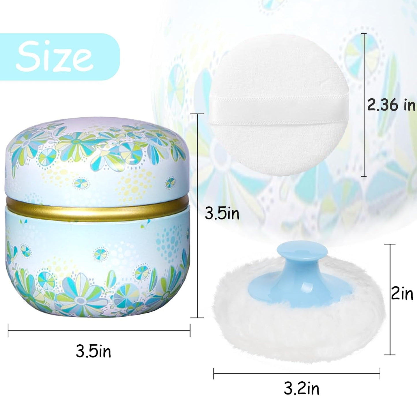 WEMEGA Body Powder Case with Powder Puff Powder Container Tea Box for Baby and Women Powder Puff and Powder Case for Travel (Light Green)
