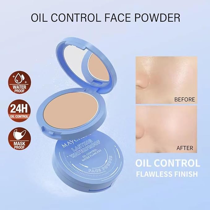 Oil Control Face Pressed Powder,Matte Smooth Setting Powder Makeup,Waterproof Long-Lasting Makeup Setting Powder,Oil Control Flawless Finish,Lightweight,Residue-Free (01 CALASSIC IVORY)