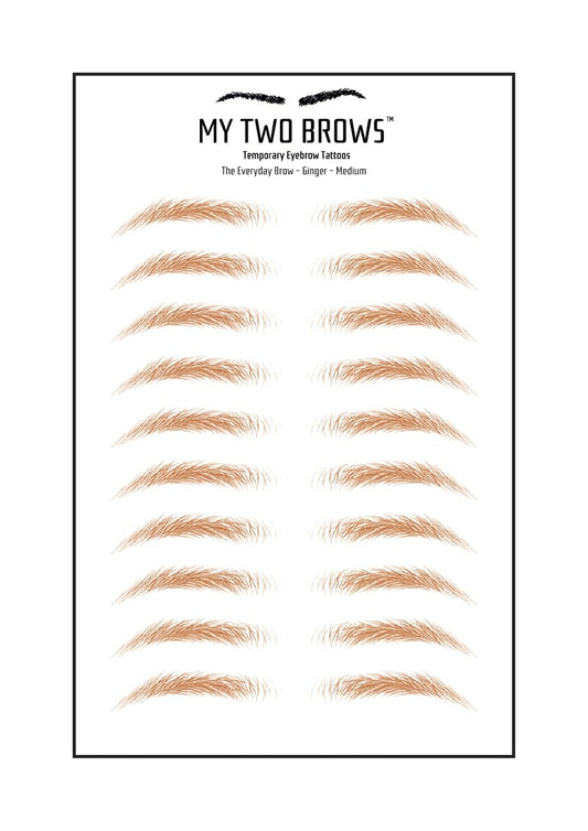 (10 pairs) Ginger Temporary Eyebrow Tattoo - Medium Size - Waterproof & Smudgeproof - Everyday Brow Style Eyebrow Stickers - Sheet Lasts up to 30 Days - Won't Work on Existing Brows