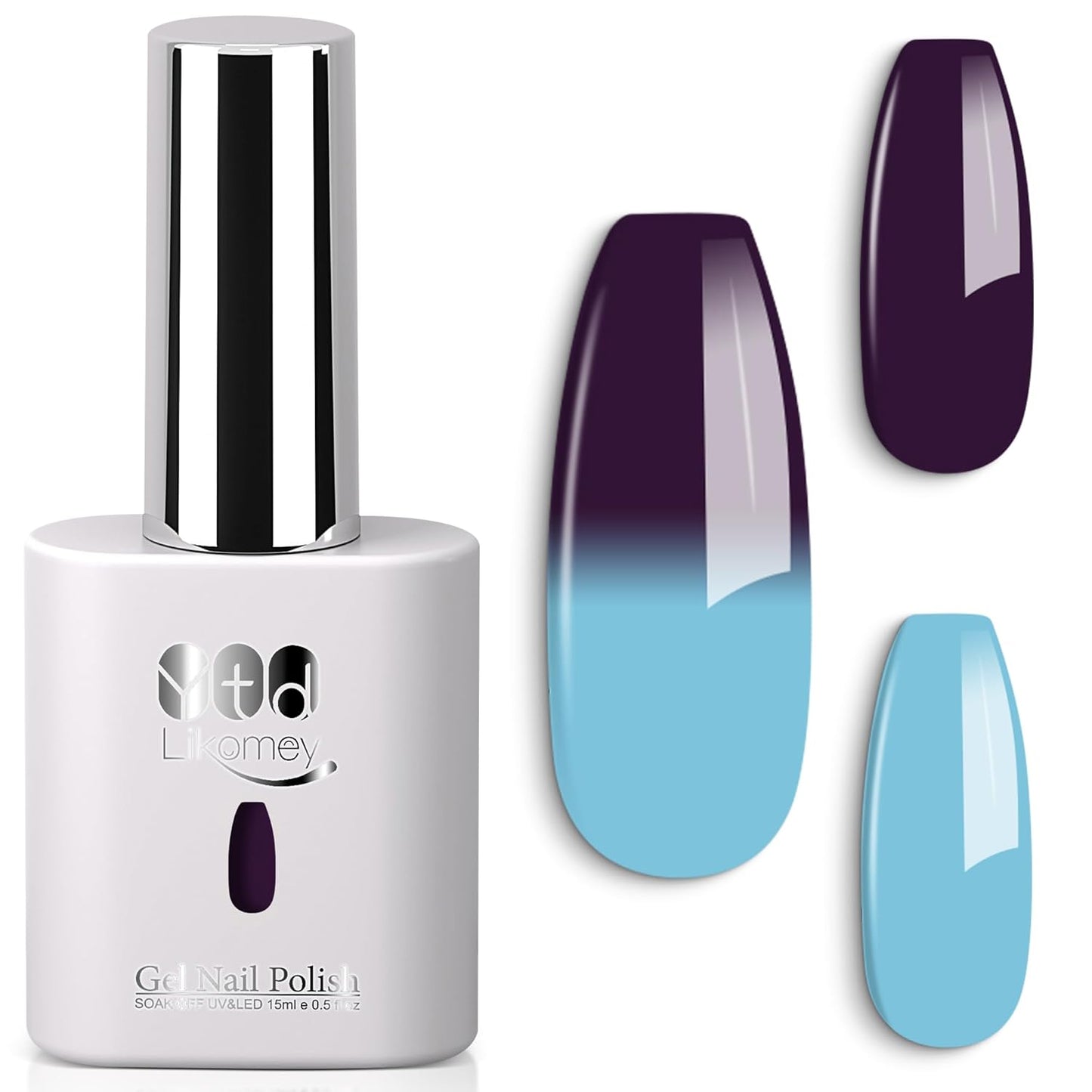 YTD Likomey Color Changing Gel Nail Polish,15ml Blue To Deep Purple Mood Temperature Change Colors Fall Winter Thermal Ombre Manicure UV Varnish,WB429