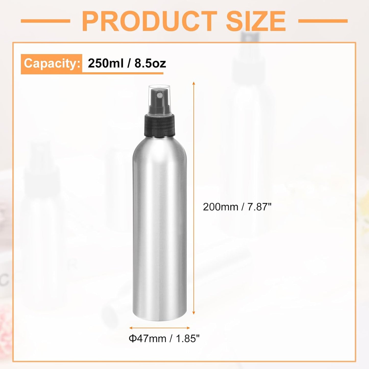 HARFINGTON 5pcs Aluminum Fine Mist Spray Bottles 250ml/8.5oz Metal Small Liquid Alcohol Refillable Travel Container with Black Plastic Nozzle Cap for Perfume Skincare Cosmetic Storage Bottle