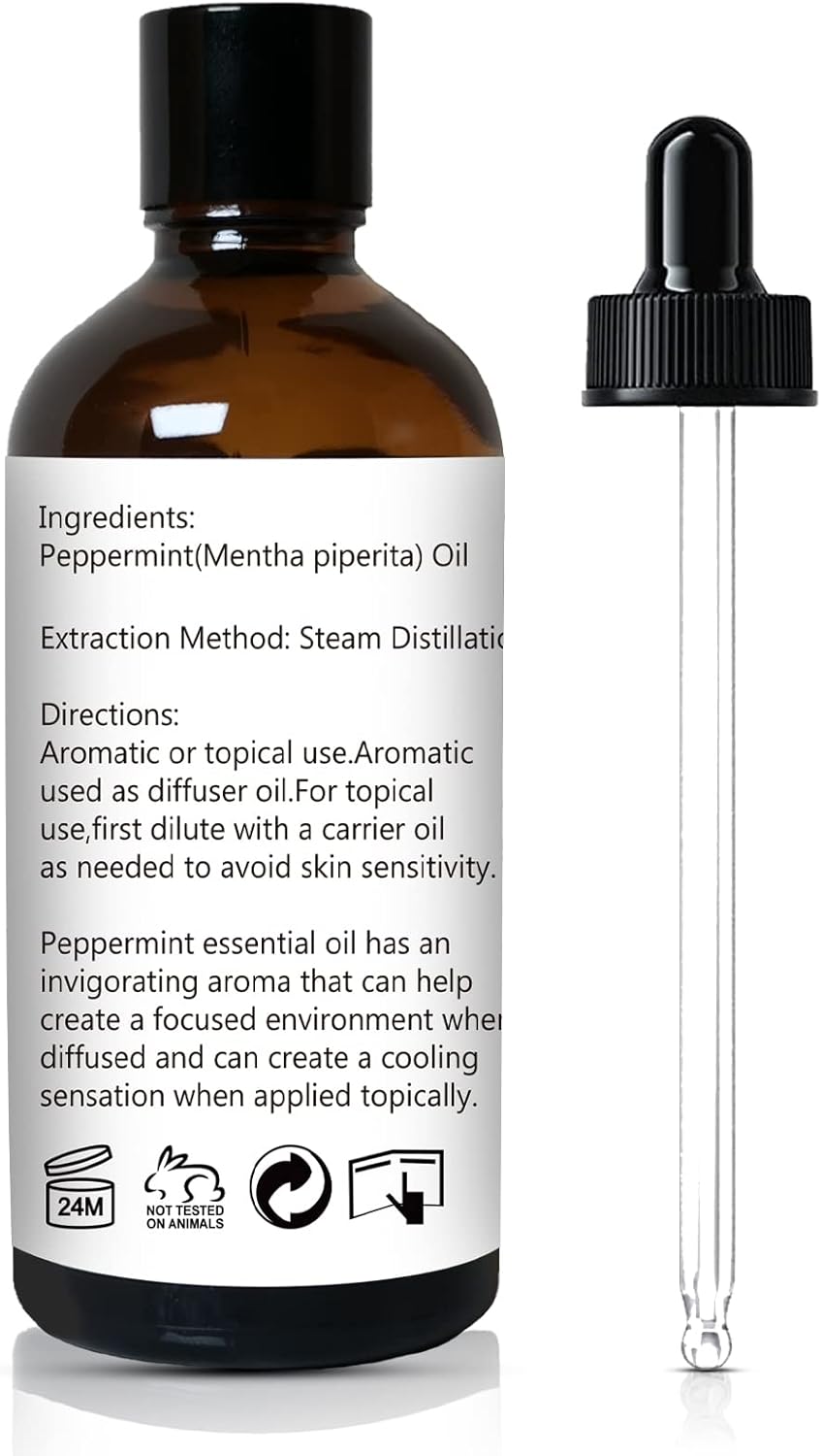 Peppermint Oil for Diffuser, Hair, Spray, Soap, Body Wash, 100% Pure Peppermint Essential Oil - 100ml