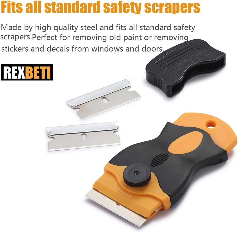 REXBETI 400PCS Single Edge Razor Blades, Industrial Scraper Razor Blades, One Edge Razor Blade, Replacement Box Cutter Blades, Suitable for Removing Labels, Decals, Stickers