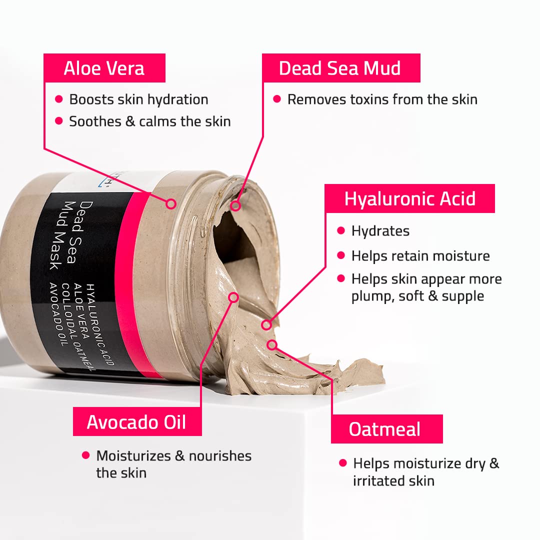 YEOUTH Dead Sea Mud Mask for Face with Hyaluronic Acid and Avocado Oil, Revitalizing Face Masks for Smoother Looking Skin 8oz