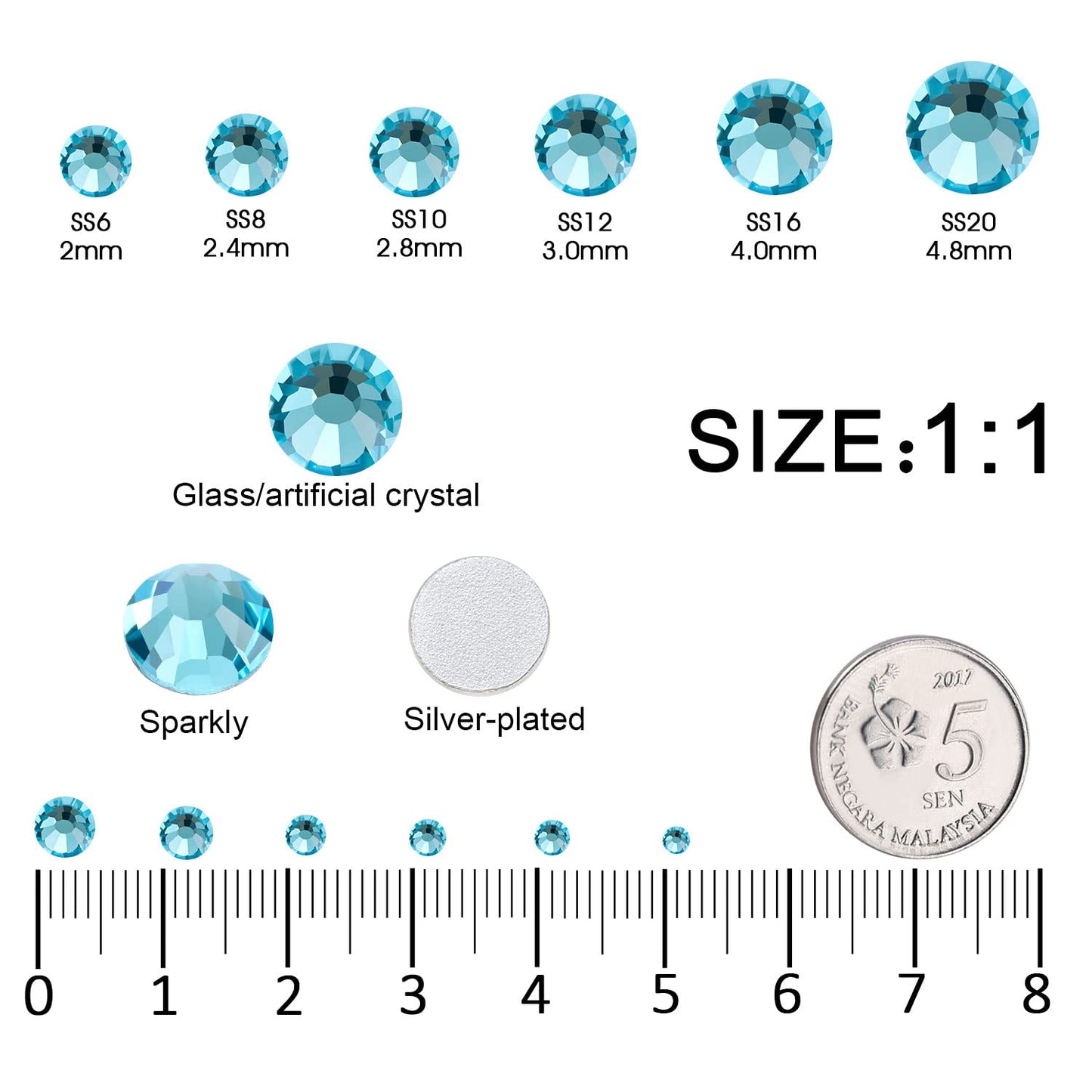 4240Pcs Aquamarine Flatback Rhinestones 6 Sizes Crystal Diamonds for Nail Art Crafts Clothes Shoes with Tweezers and Picking Pen