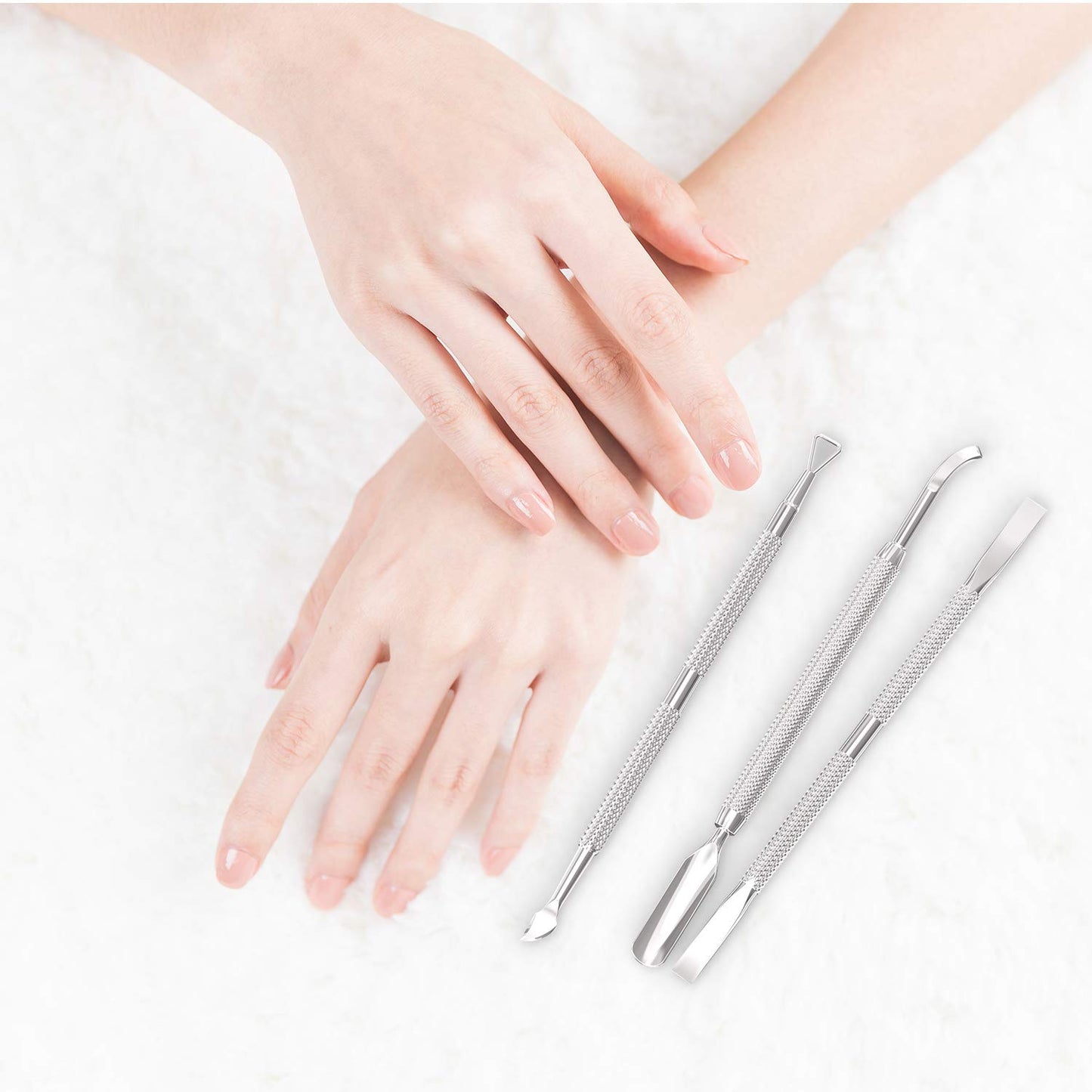 Cuticle Pusher Acetone/Gel/Nail Polish Remover Stainless Steel Professional 3pcs Set Cuticle Scraper Fingernails & Toenails Clean Manicure Tools Cuticle Care for Women&Girl,opove CP-3 (Silver)