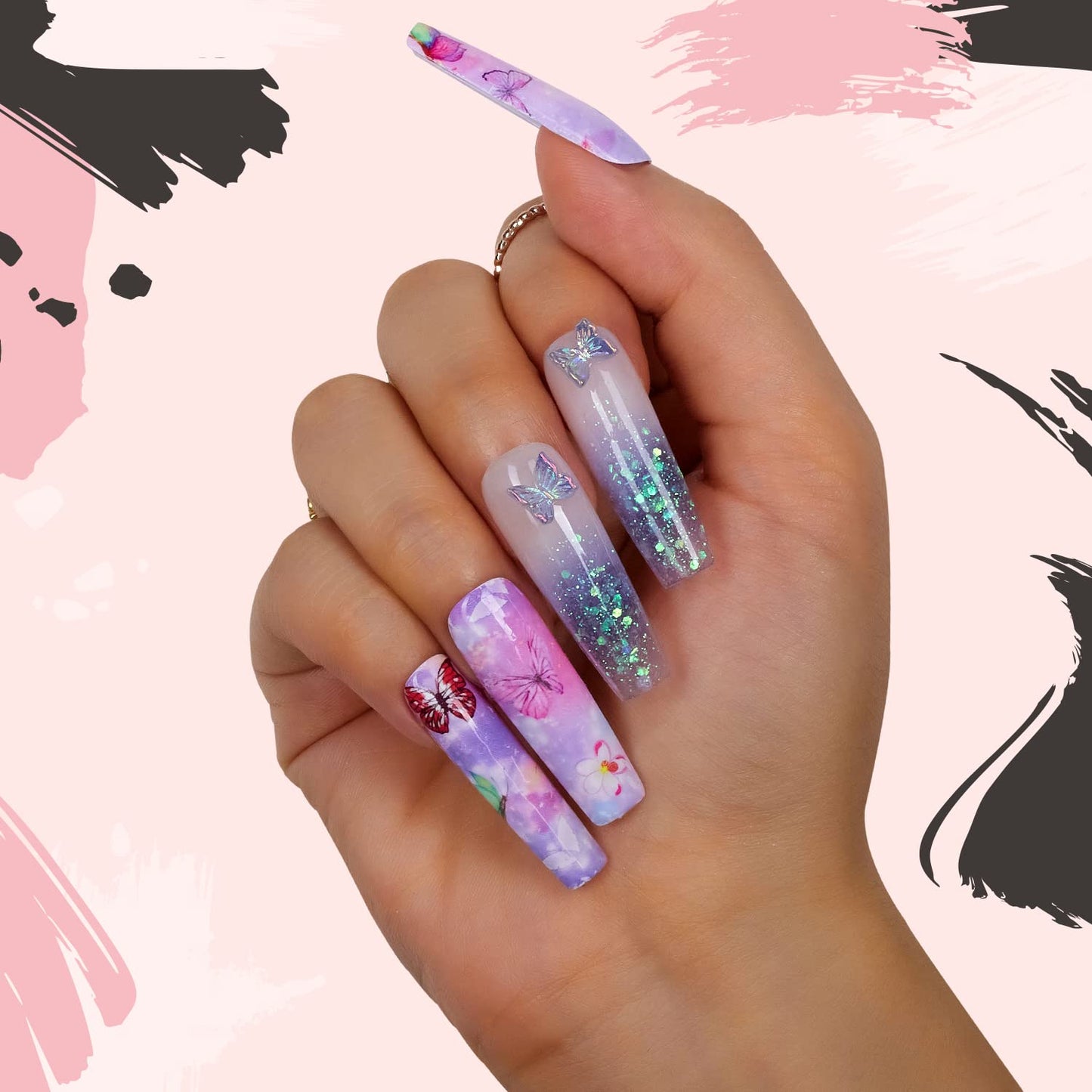 Makartt Nail Foil Sheets, 10 Rolls Transfer Nails Stickers with Starry Sky Flower Butterfly Art Designs, Adhesive Decals Supplies - 4x100cm