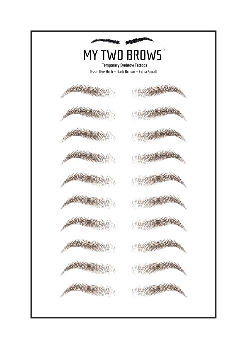 (10 pairs) Dark Brown Temporary Eyebrow Tattoo - Extra Small Size - Waterproof & Smudgeproof - Assertive Arch Style Eyebrow Stickers - Sheet Lasts up to 30 Days - Won't Work on Existing Brows