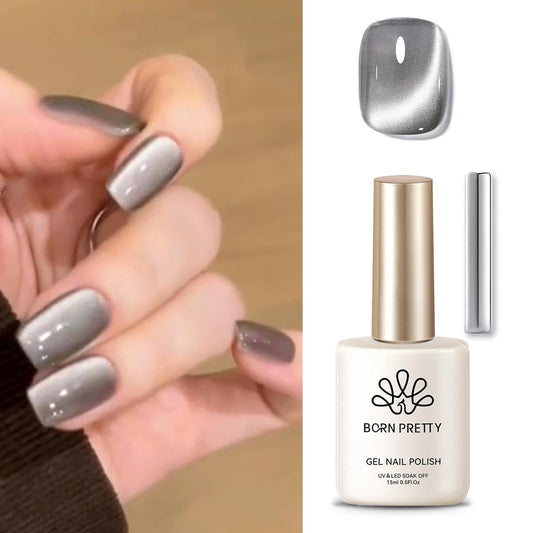 Born Pretty Cat Magnetic Eye Gel Nail Polish, Gray Moonlight Cat Magnetic Gel, Glass Shiny Effect Gray Soak Off Nail Art Salon Manicure Home Gift 15ml