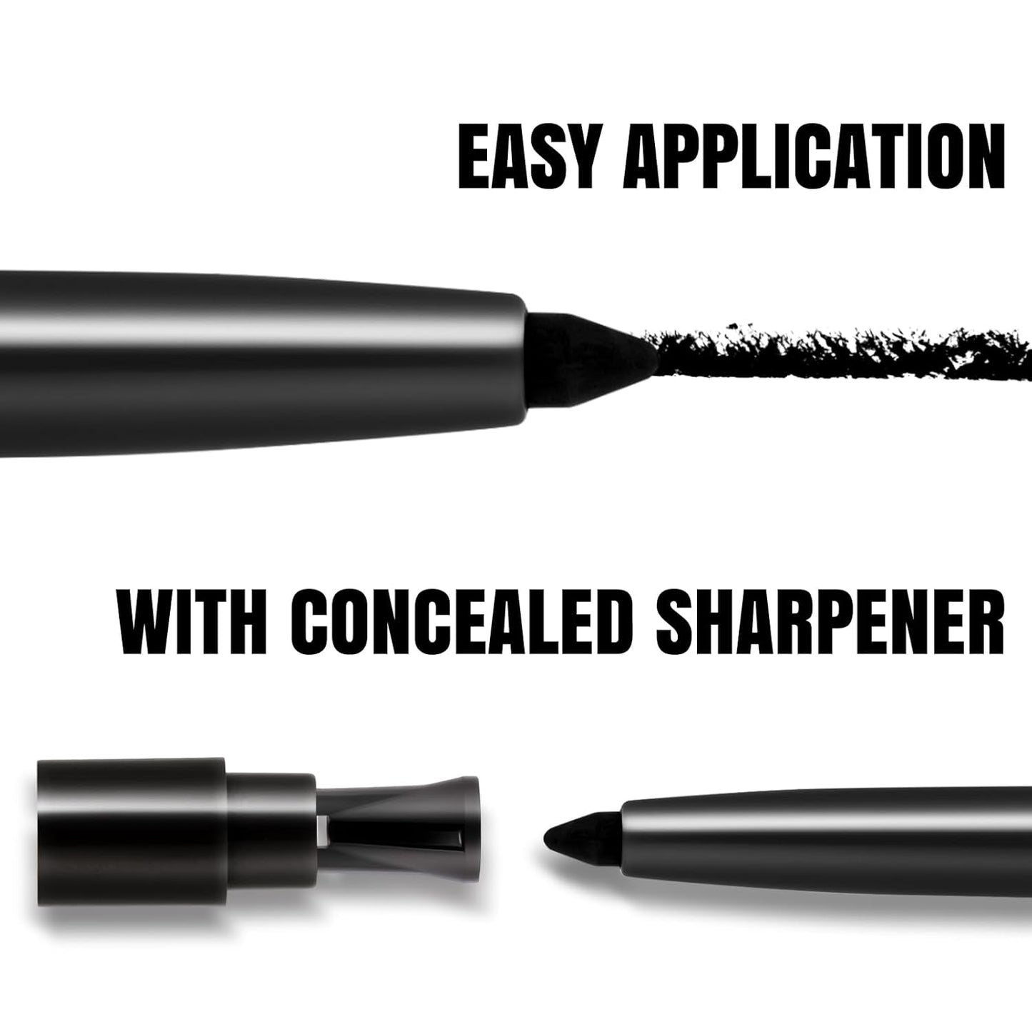 Mechanical Gel Eyeliner Pencil with a High-Pigment, Waterproof & Smudge-resistant, Glide Tip Eye Makeup with Up to 24HR Wear, Waterline Eye Liner with Built-in Sharpener (Black)