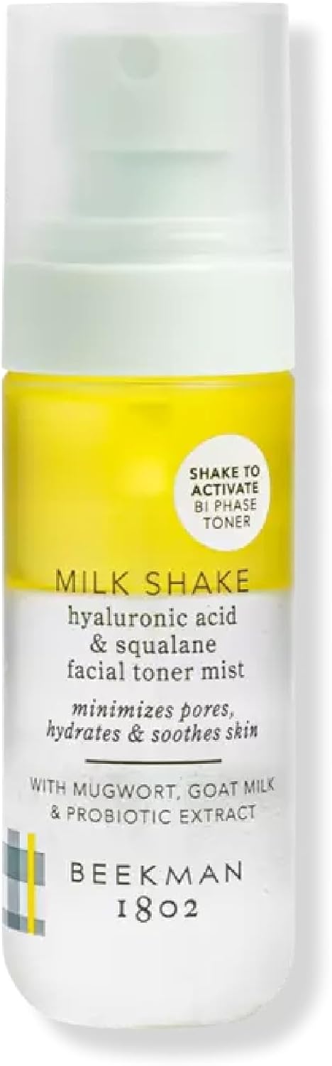 Beekman 1802 Milk Shake Hydrating Face Mist - Hyaluronic Acid & Squalane Facial Mist Minimizes Pores & Gently Moisturizes - Goat Milk Skin Toner Spray - Lightweight, Fragrance-Free Travel Toner
