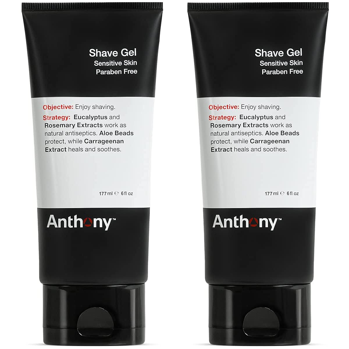 Anthony Shave Gel for Sensitive Skin – Non-Foaming, Soothing Shaving Cream for Men and Women. With Aloe Vera Beads, Eucalyptus, Rosemary and Carrageenan Extract - 6 Fl Oz (2 Pack)