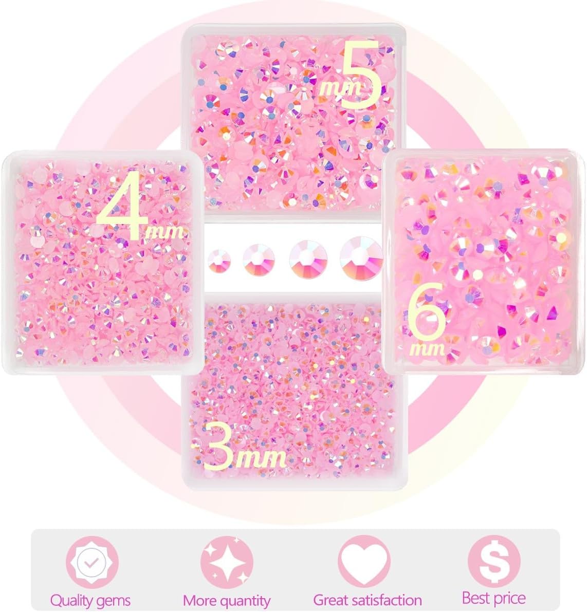 Light Pink AB Resin Rhinestones w B7000 Jewelry Glue for Bedazzling Crafting 3mm 4mm 5mm 6mm Flatback Jelly Stones Bulk Diamonds Crystals Gems Charms for Nails Face Eyes Makeup Tumblers