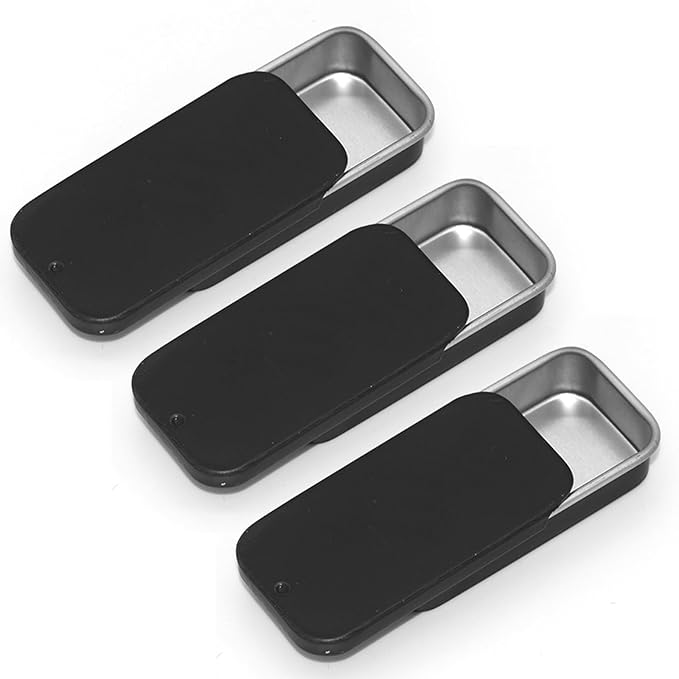 Lip Balm Tins Slide Top Tin Containers for Lip Balm Crafts Storage Kit - 0.25oz 3 Pack (BLACK)