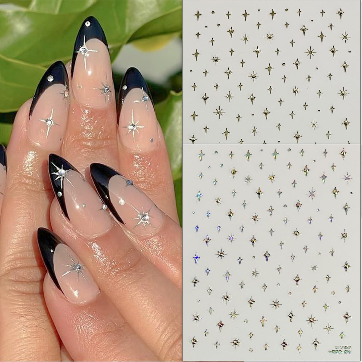 Shiny Star Nail Stickers for Nail Art,Glitter Star Nail Rhinestones Design Nail Decals Holographic Gold Silvery Stars Nail Supplies 3D Self-Adhesive Star Sticker Charms for Nail Decoration