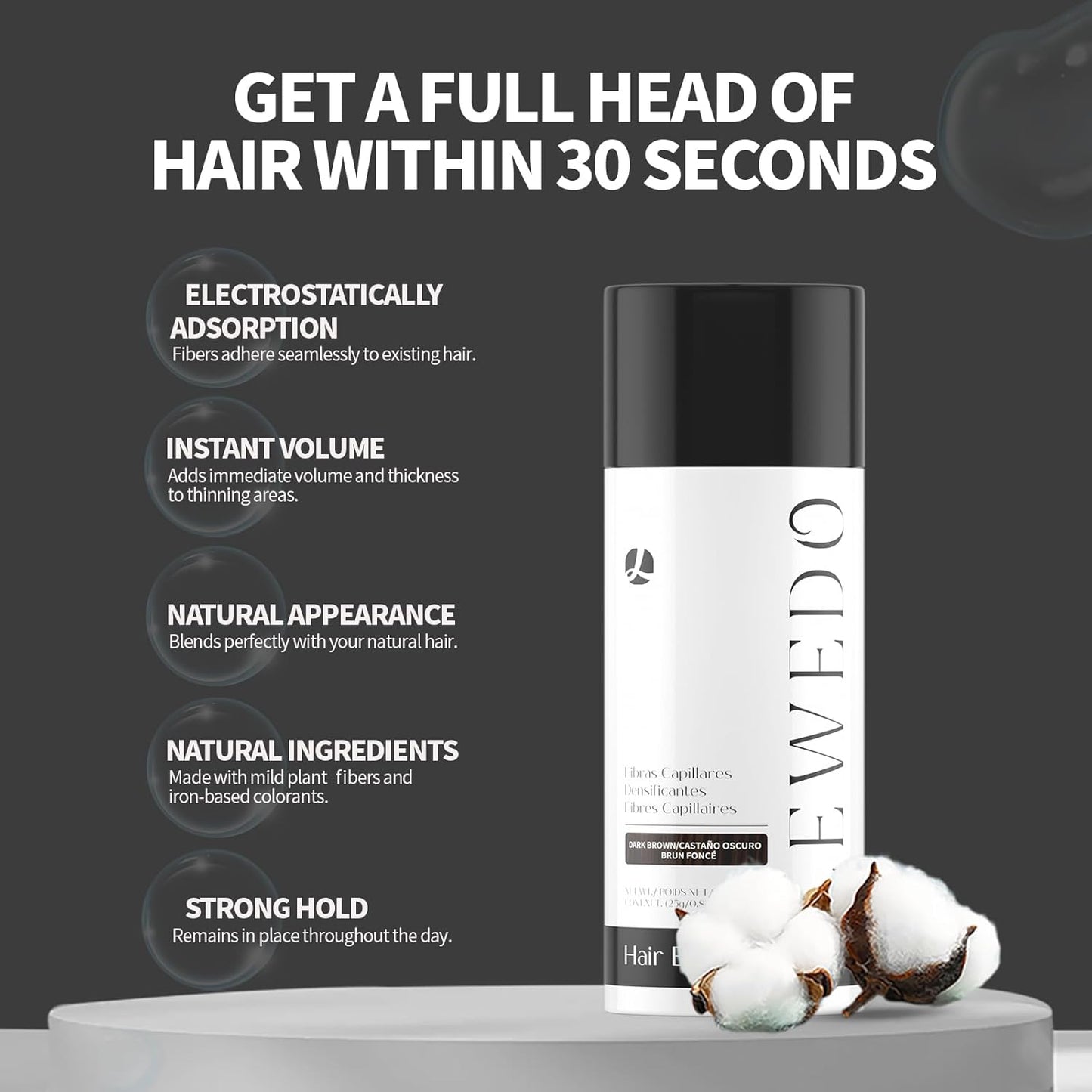 Hair Building Fibers 25G with Precision Spray Applicator - Electrostatic Adsorption for Instant Thicker Hair, Waterproof & Natural Look, Suitable for Men & Women (Dark brown)