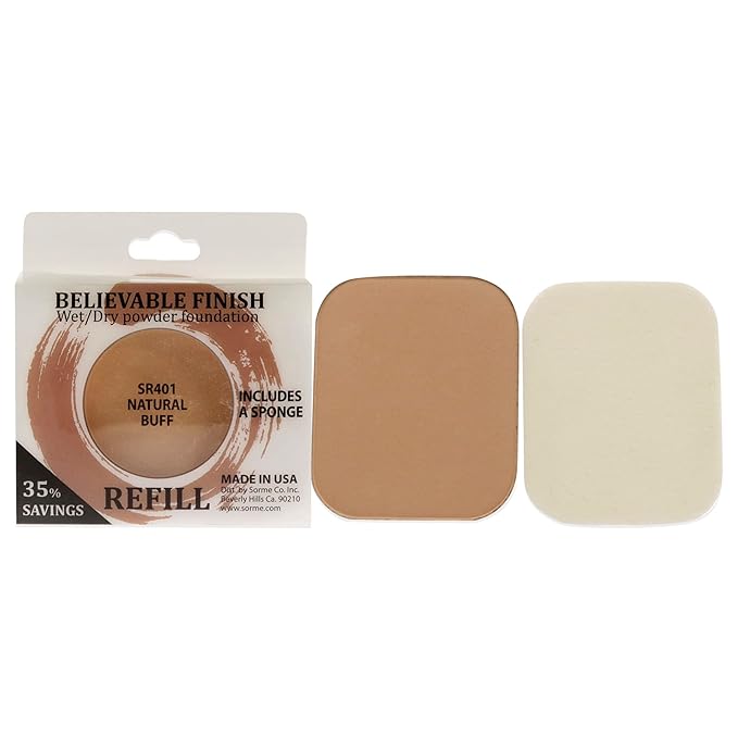 Sorme Cosmetics Believable Finish Powder Foundation Refill in Natural Buff (0.23oz) | Medium to Full Coverage Makeup Foundation Powder | Matte Finish Pressed Powder | Cruelty-Free Powder Makeup
