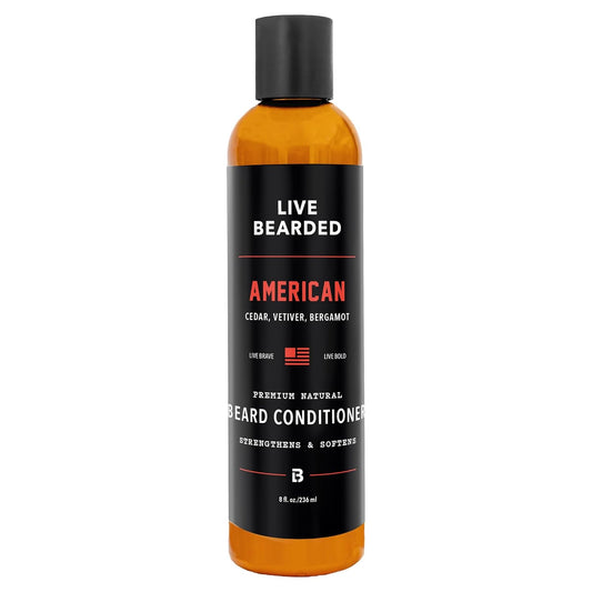 Live Bearded Beard Conditioner, 8 fl oz - Strengthens and Softens Facial Hair - Made in the USA - All-Natural Ingredients with Biotin, Caffeine | American Scent - Cedar, Vetiver, Bergamont