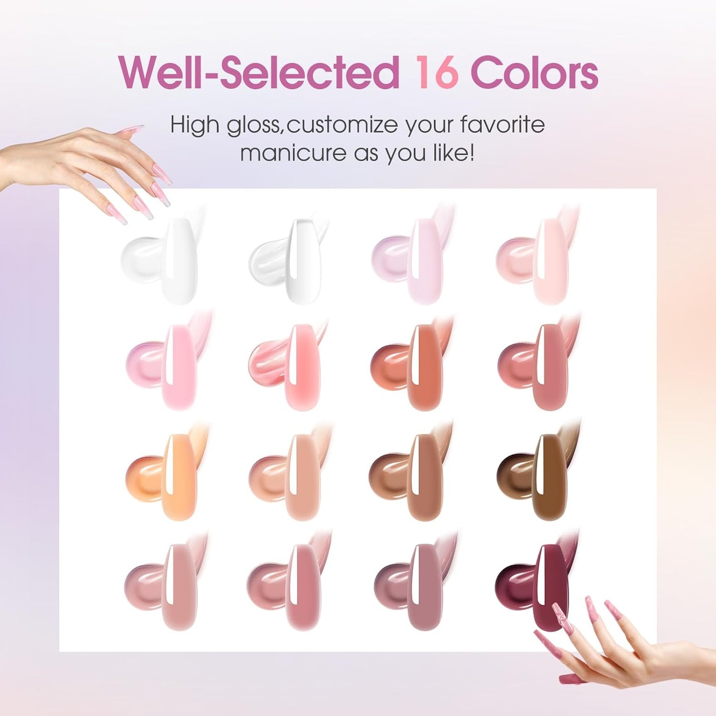 ROSALIND Poly Nail Gel Kit -16 Colors + Nude Pink Nail Art Accessories kit Clear Nude Poly Nails Gel Kit Starter Kit With Slip Solution Nude Pink Nail Extensions Gel Set with Mini UV Lamp