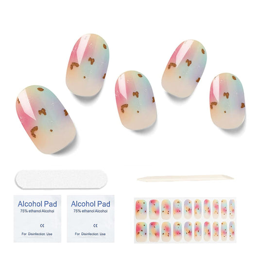 Semi Cured Gel Nail Strips, 20pcs, Multicolor Bubble Nail Wraps, Waterproof, 2 Weeks Long Lasting