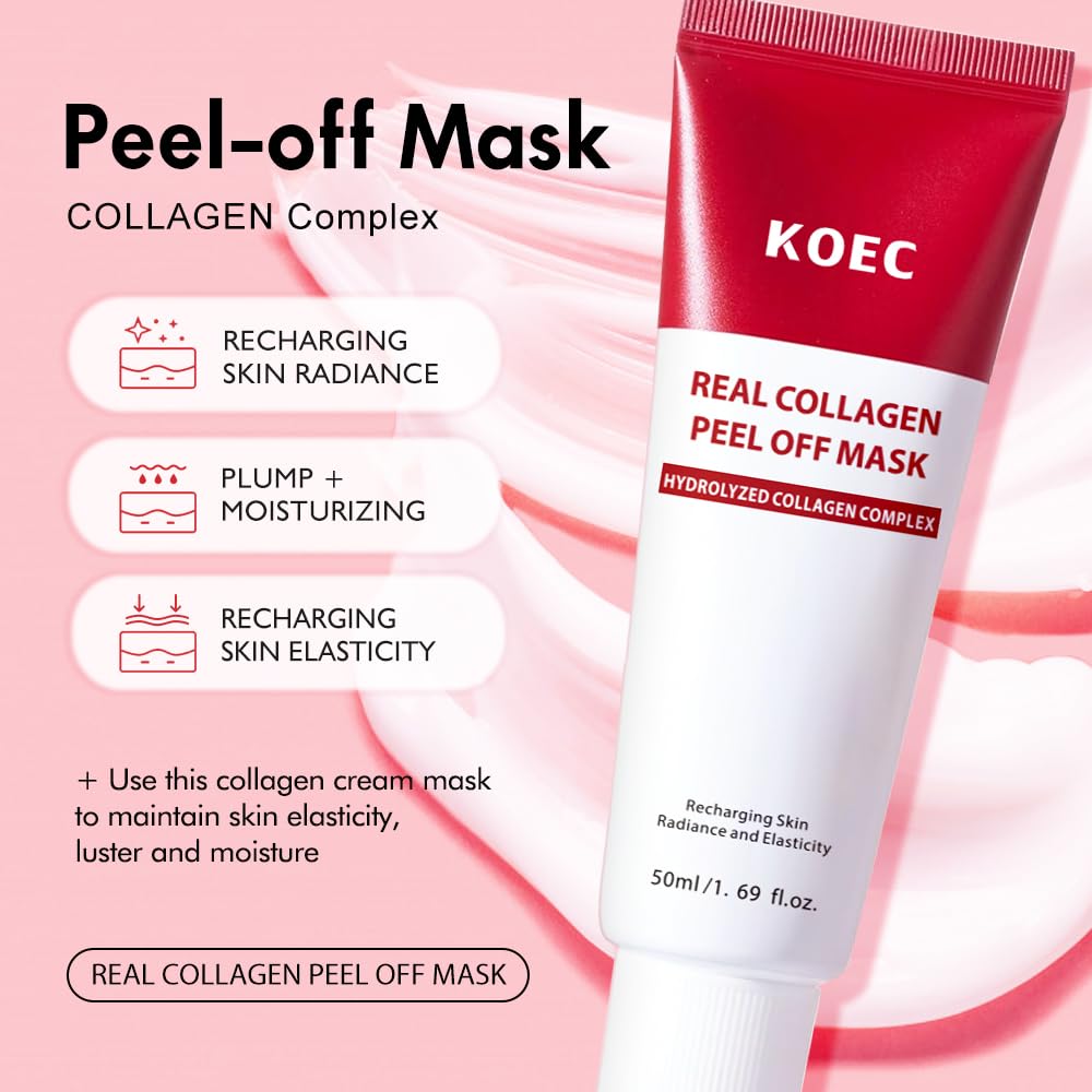 Real Collagen Peel Off Face Mask Collagen Overnight Wrapping Facial Mask,Deep Hydrating,Restores Elasticity,and Refine Pores,Hydrolyzed Collagen with 500 DA for Glass Glow Skin,1.69 fl.oz