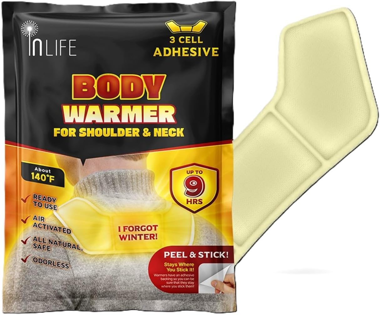 InLife Super Warmer with Adhesive Backing for Shoulder & Body, All Natural & Safe, Wider Area Covered, Higher Heating 145°F, Air Activated, Easy & Comfort, Steady Longer Lasting, Odorless, 20 Packs
