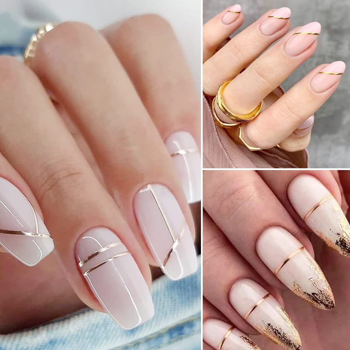 8 Sheets Line Nail Art Stickers Rose Gold Silver Metal Nail Stickers Nail Art Supplies 3D Metallic Curve Stripe Wave Lines Nail Decals French Nail Designs Accessories Striping Tape Wavy Nail Decor