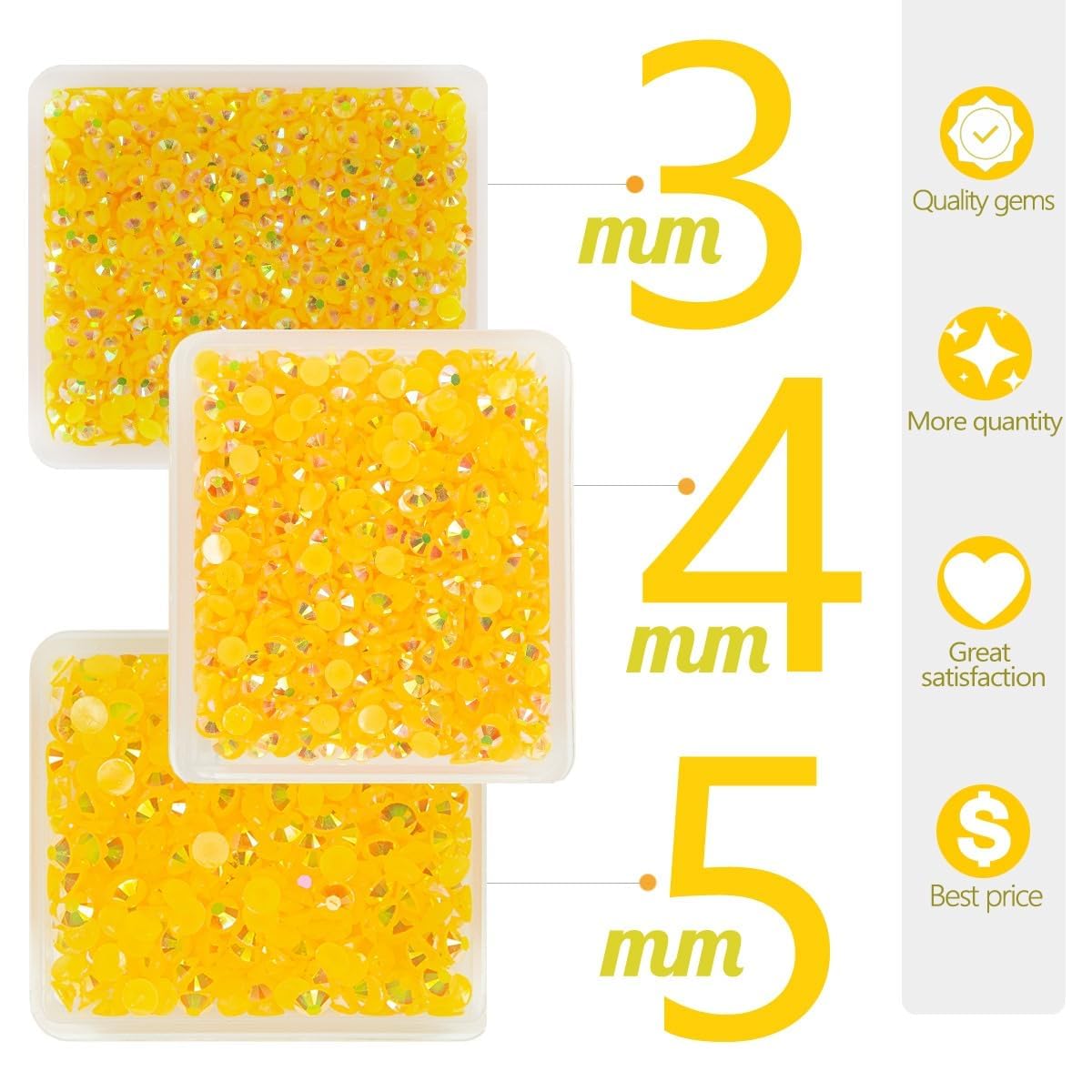 Orange Yellow AB Resin Rhinestones for Crafting 3mm 4mm 5mm Dark Yellow Flatback Jelly Stones Bulk SS10 SS16 SS20 Non-Hotfix Diamonds Gems for Nails Face Eyes Makeup Tumblers DIY Crafts Clothes