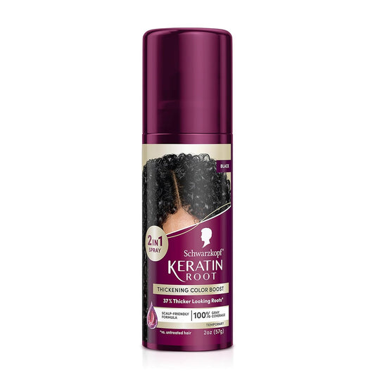 Schwarzkopf Keratin Color Root Temporary Hair Color Spray, Black - Salon Inspired Temporary Hair Dye, for up 100% Gray Coverage and Thicker looking roots, Ammonia free