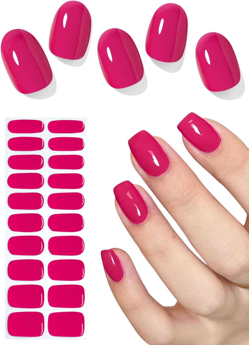 Semi Cured Gel Nail Strips, Red Plum 20pcs Adhesive UV Sticker, Wraps for Home Manicure DIY