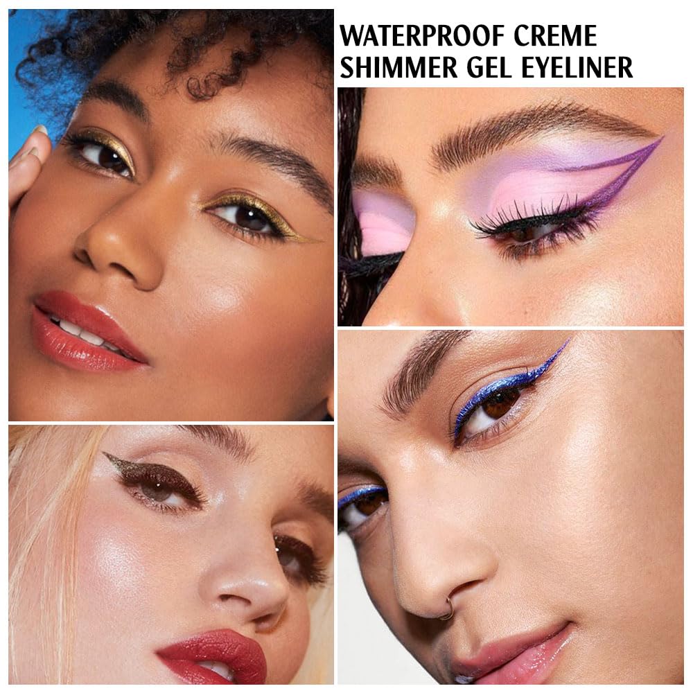 evpct 12Pcs Colored Glitter Shimmery Shimmer Gel Eyeliner Pencils Set for Women, Green Blue White Black Purple Eyeliner Waterline Waterproof lapiz de ojos delineador de ojos contra el agua eye Makeup