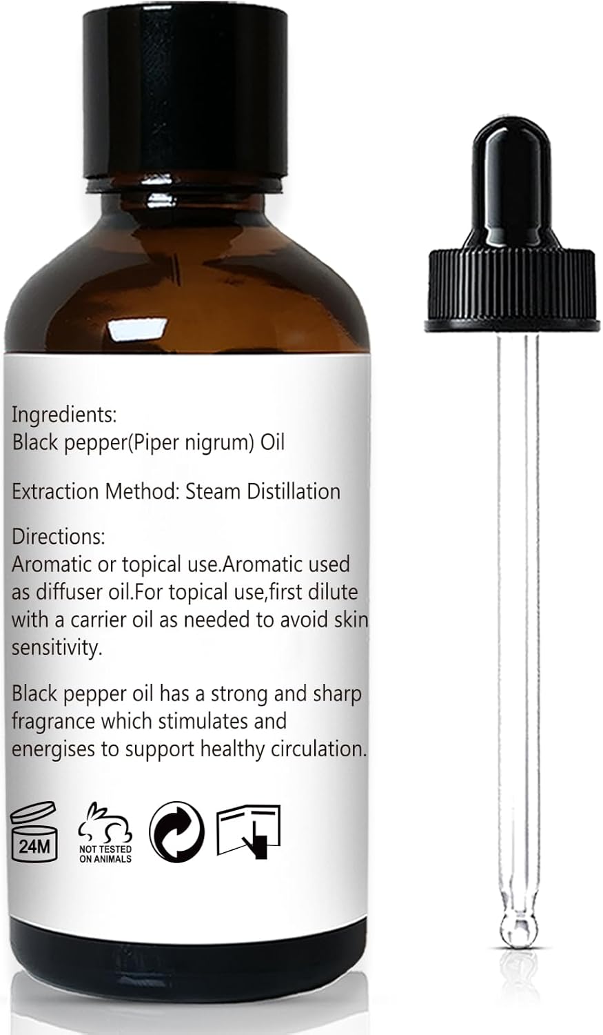 Black Pepper Essential Oil 1 Oz – 100% Pure Natural Black Pepper Oil for Diffuser, Massage, DIY Blends & Personal Care, Fresh Spicy Aroma