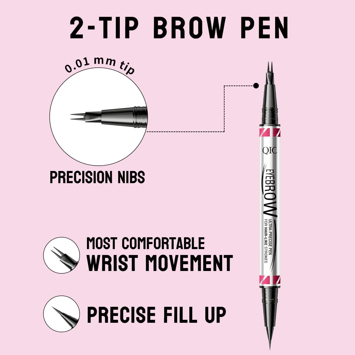 Microblading Eyebrow Pencils for Women - Eyebrow Pen 2-in-1 Dual-Ended Eye Brow Pencil with Precise 2-Fork-Tip & Brush-Tip Waterproof Eyebrow Pen for Hair-Like Brows, Last All Day, Dark Brown