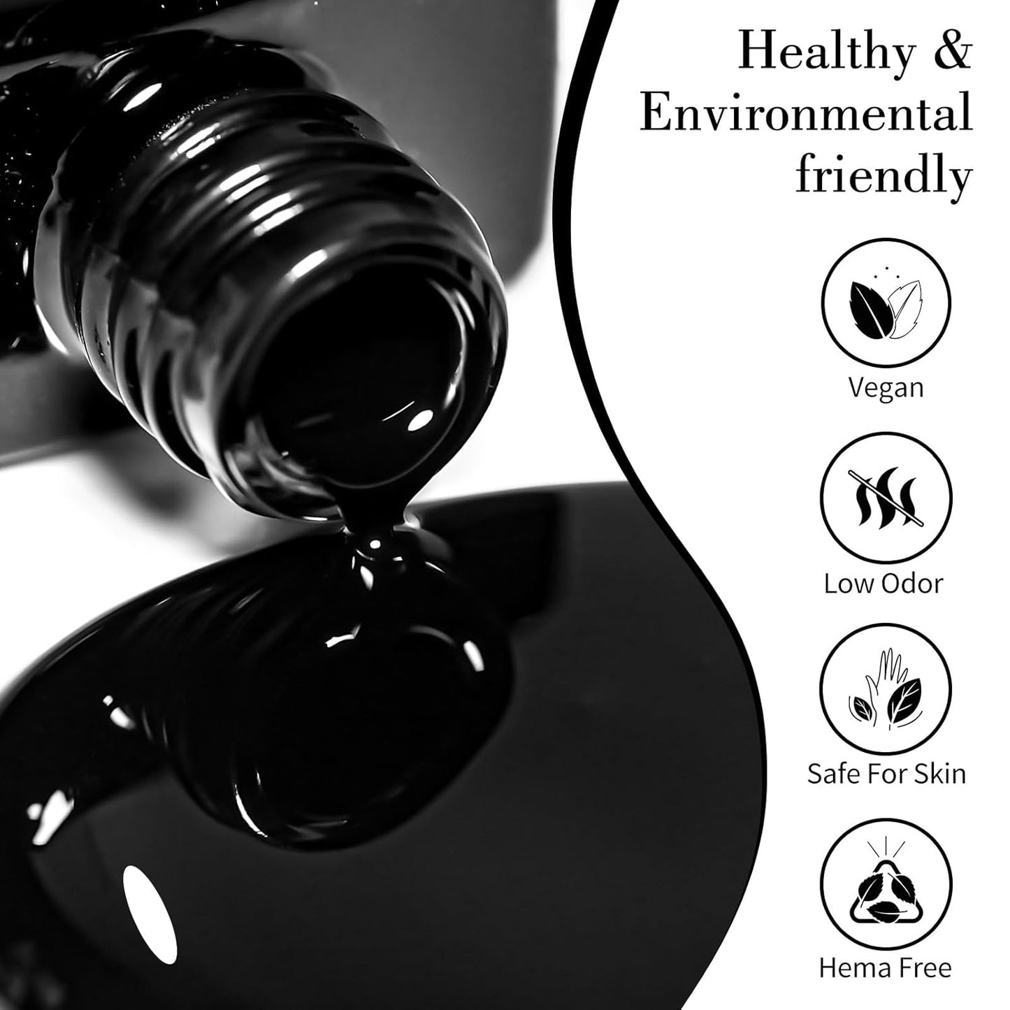 CANNI Black Gel Nail Polish, 1Pcs Pure Black Color High Gloss Soak Off UV Gel Polish Nail French Manicure Salon DIY