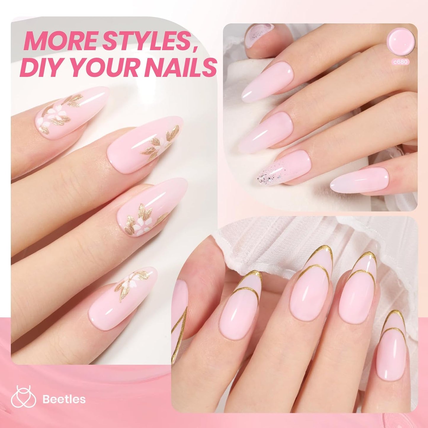 Beetles Nude Gel Nail Polish - 15ml Nude Pink Natural Gel Polish Nail Concealer Ballet Pink Jelly Gel Polish Sheer Translucent Soak Off UV Nail Art DIY Salon Home Manicure Gift for Girls Women