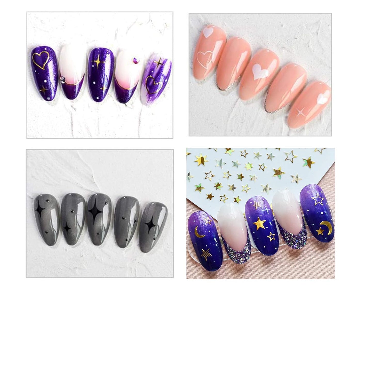 17 Large Sheets Nail Stickers Hearts Stars for Women Girls Kids - Self Adhesive Stars Hearts Nail Decals for Natural Fingernails and Acrylic Nails Nail Decor for Nail Art Design DIY Nail Decoration