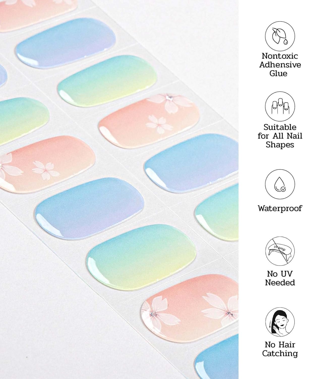 Nail Polish Strips - 22 Pcs Salon Quality Gel Nail Stickers - Long Lasting Wraps (Blue Orange Gilt Shine)