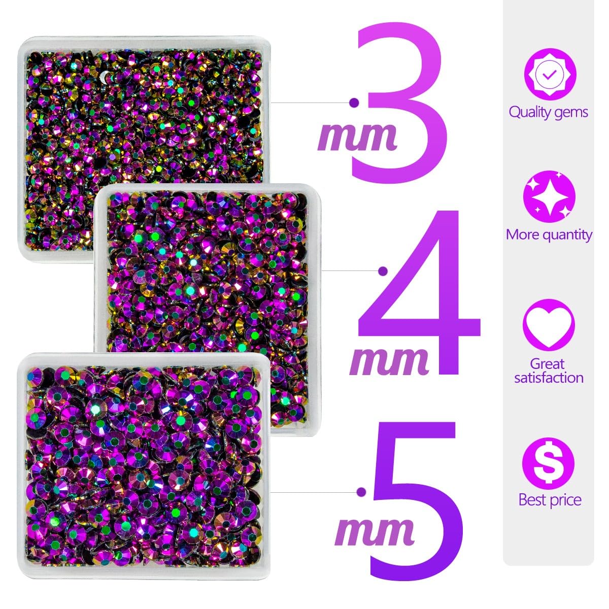 Vibrant Purple AB Resin Rhinestones for Crafting 3mm 4mm 5mm Flatback Jelly Stones SS10 SS16 SS20 Diamonds Gems Charms for Nails Face Eyes Makeup Body Tumblers Bottles DIY Crafts Clothes Shoes