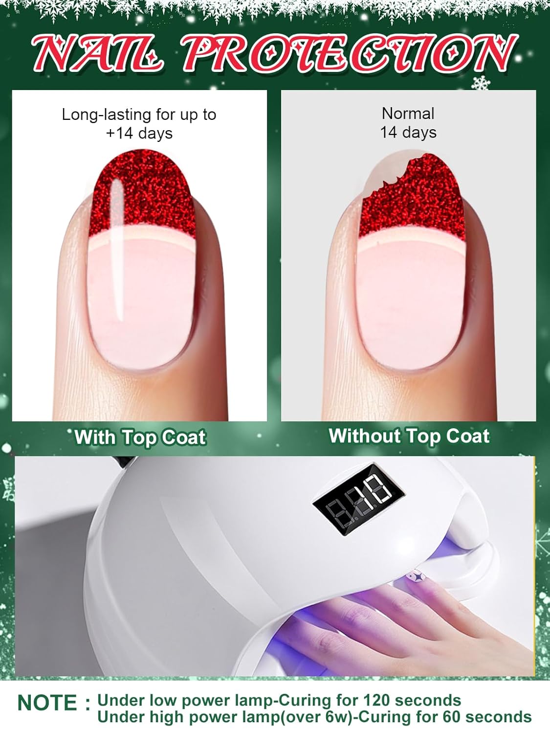 EBANKU 24PCS Christmas Semi-Cured Gel Nail Strips, French Glitter Adhesive Gel Nail Art Sticker, Waterproof Gel Nail Wrap Stickers with Nail File and Stick（UV/LED Lamp Required）