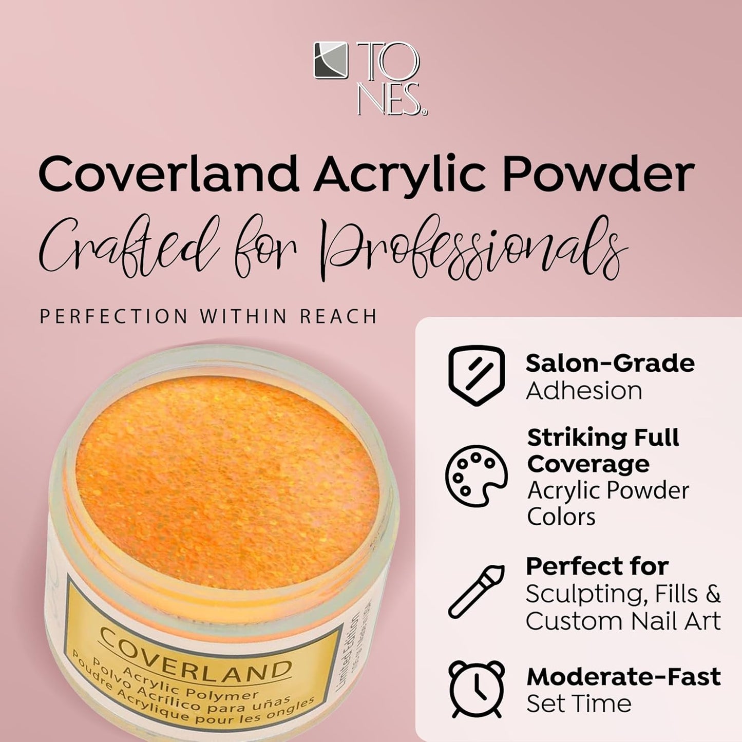 Tones Coverland Acrylic Nail Powder "Sunshine" - Limited Edition Acrylic Powder for Nail Design, Sculpting, and Masking Nail Bed Imperfections - Professional Acrylic Nail Supplies - (1.5 Oz)